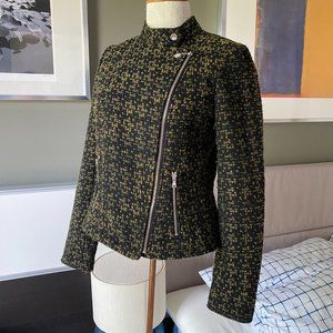♥ Ann Taylor Tweed Military Inspired Short Coat Black/Golden Brown US2 - R261